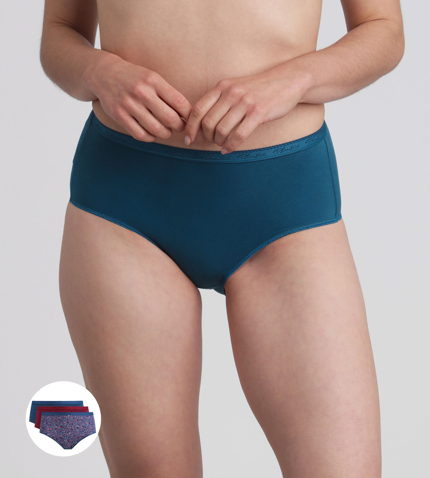 Playtex® Pack of 3 midi knickers in black cherry, Magical forest and Green velvet Organic Cotton