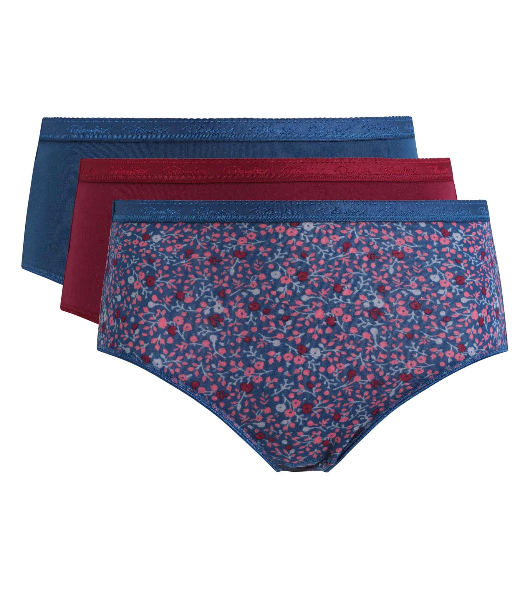 Playtex® Pack of 3 midi knickers in black cherry, Magical forest and Green velvet Organic Cotton