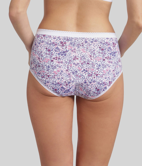 Playtex® Pack of 3 midi knickers in hibiscus, white and purple floral print Cotton Stretch