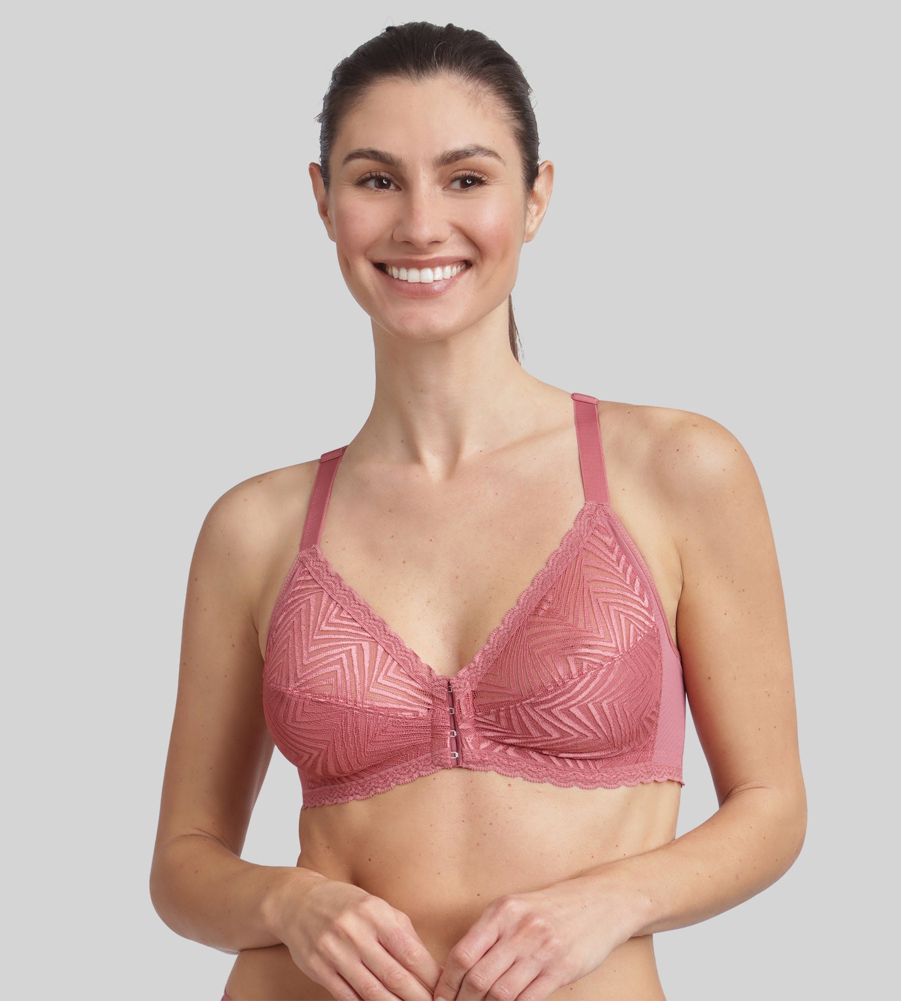 Non-wired front closure bra in soft pink Ideal Posture