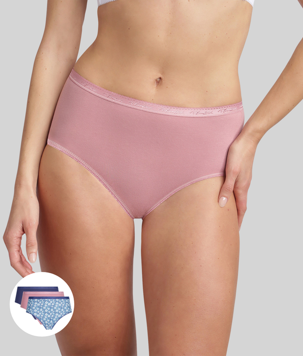 Playtex® Pack of 3 midi knickers in cobalt blue, orchid pink and azure print Organic Cotton