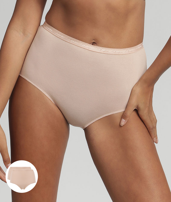 Playtex® Lot de 2 culottes taille haute beiges Coton Bio