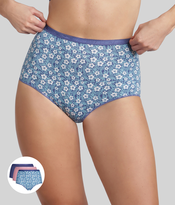 Playtex® Pack of 3 full knickers in cobalt blue, orchid pink and azure print Organic Cotton